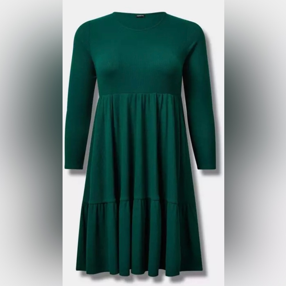 TORRID Plus Women’s Green Ribbed Knit Tiered SkaterJersey Midi Dress Size 2 - Picture 2 of 14